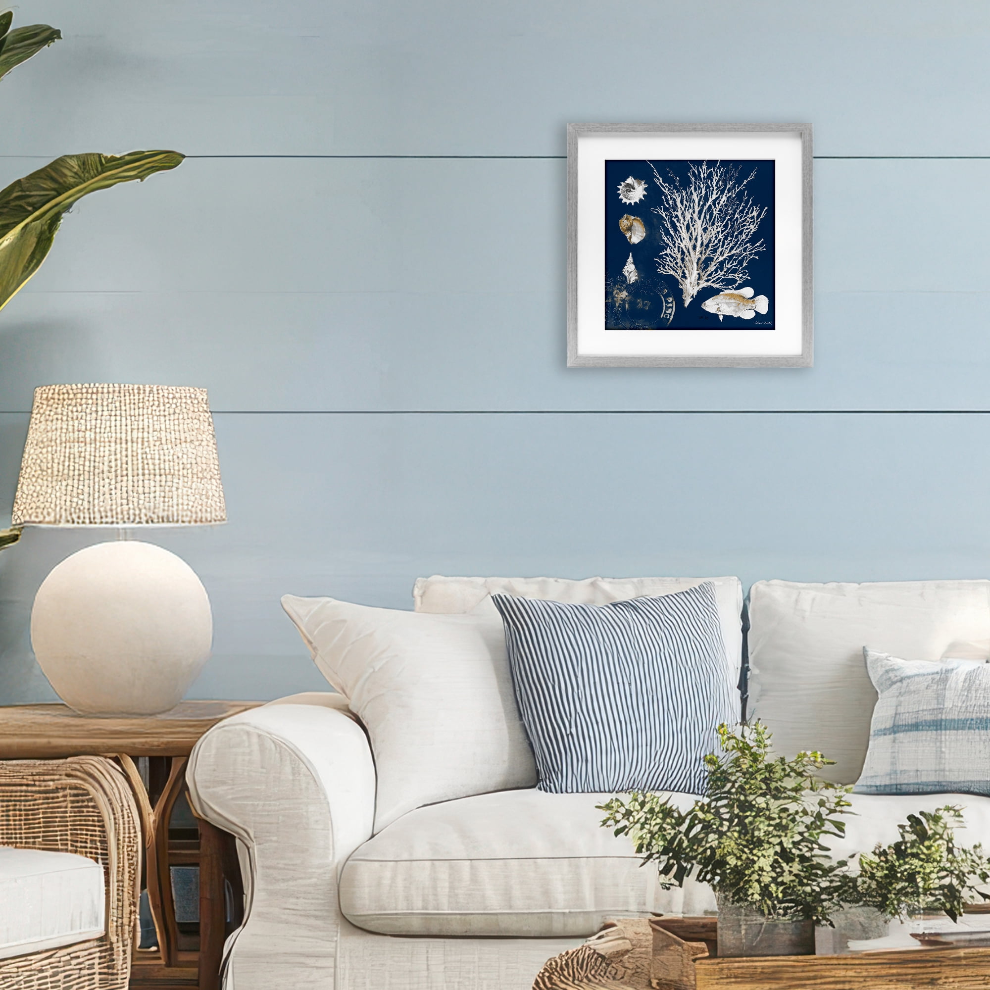 Stupell Industries Coral Medley on Navy Gray Framed Print Under Glass, design by Lanie Loreth