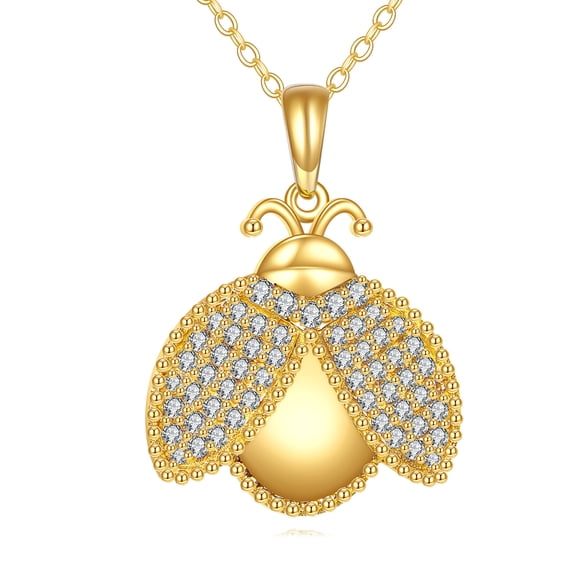 14K Solid Gold Ladybug Necklace for Women Real Yellow Gold Ladybug Pendant Insect Jewelry Birthday Gifts for Wife Mom
