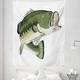 thumbnail image 1 of Bass Fish Tapestry, Huge Mouth Open Bait Angle Catching Sea Animal Food Cuisine Art, Fabric Wall Hanging Decor for Bedroom Living Room Dorm, 5 Sizes, Ivory Olive Green and Dusk, by Ambesonne, 1 of 1