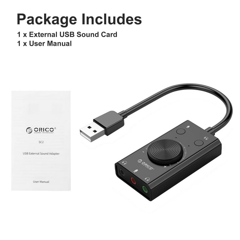 Sound Card, Virtual 7.1-Channel USB External Audio Sound Adapter Converter with Volume Control, 3.5mm Audio Mic Jack Fits for PC Laptop Windows, Mac, Plug & No Drivers Needed -