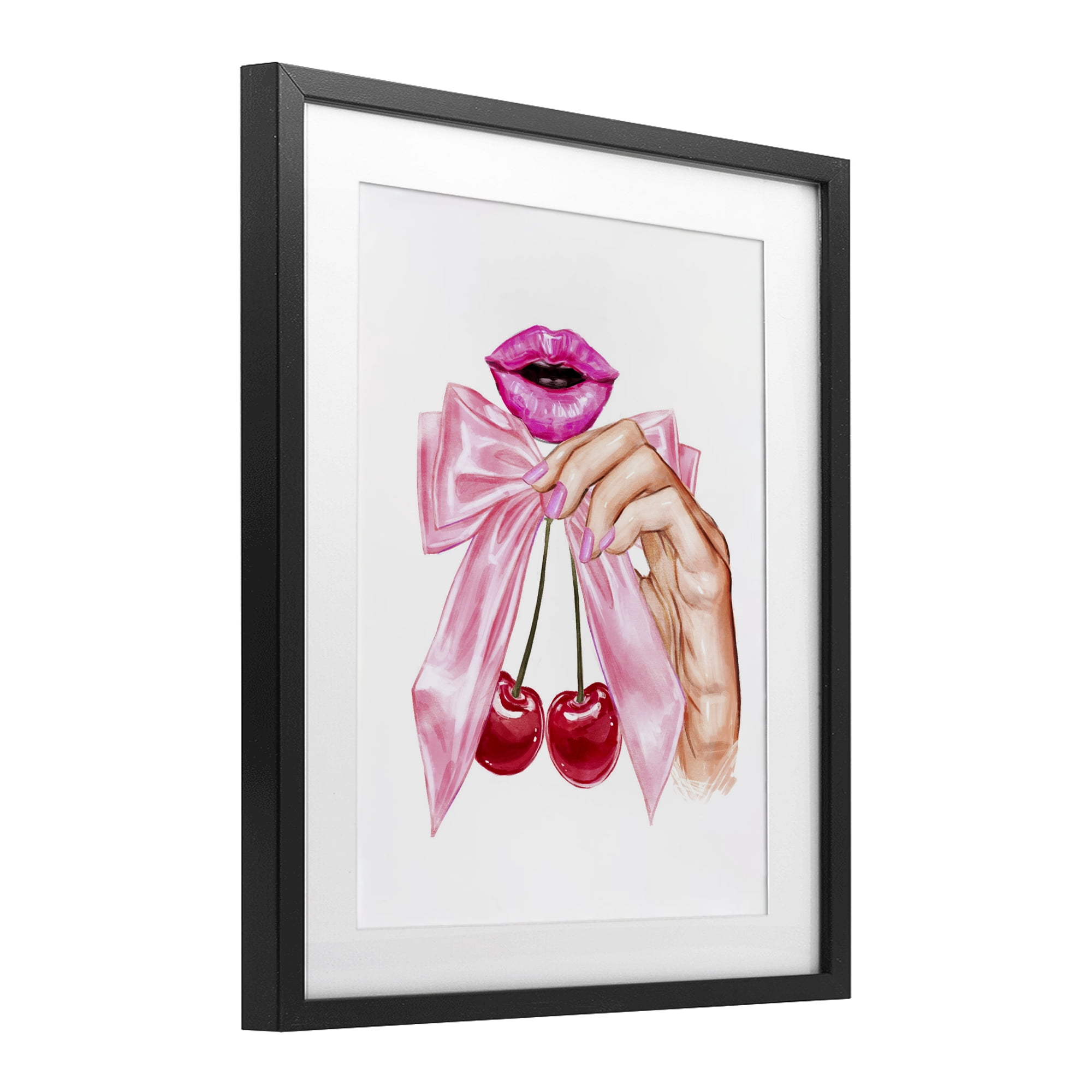 Stupell Industries Lips & Feminine Cherries Black Framed Print Under Glass, design by Ziwei Li
