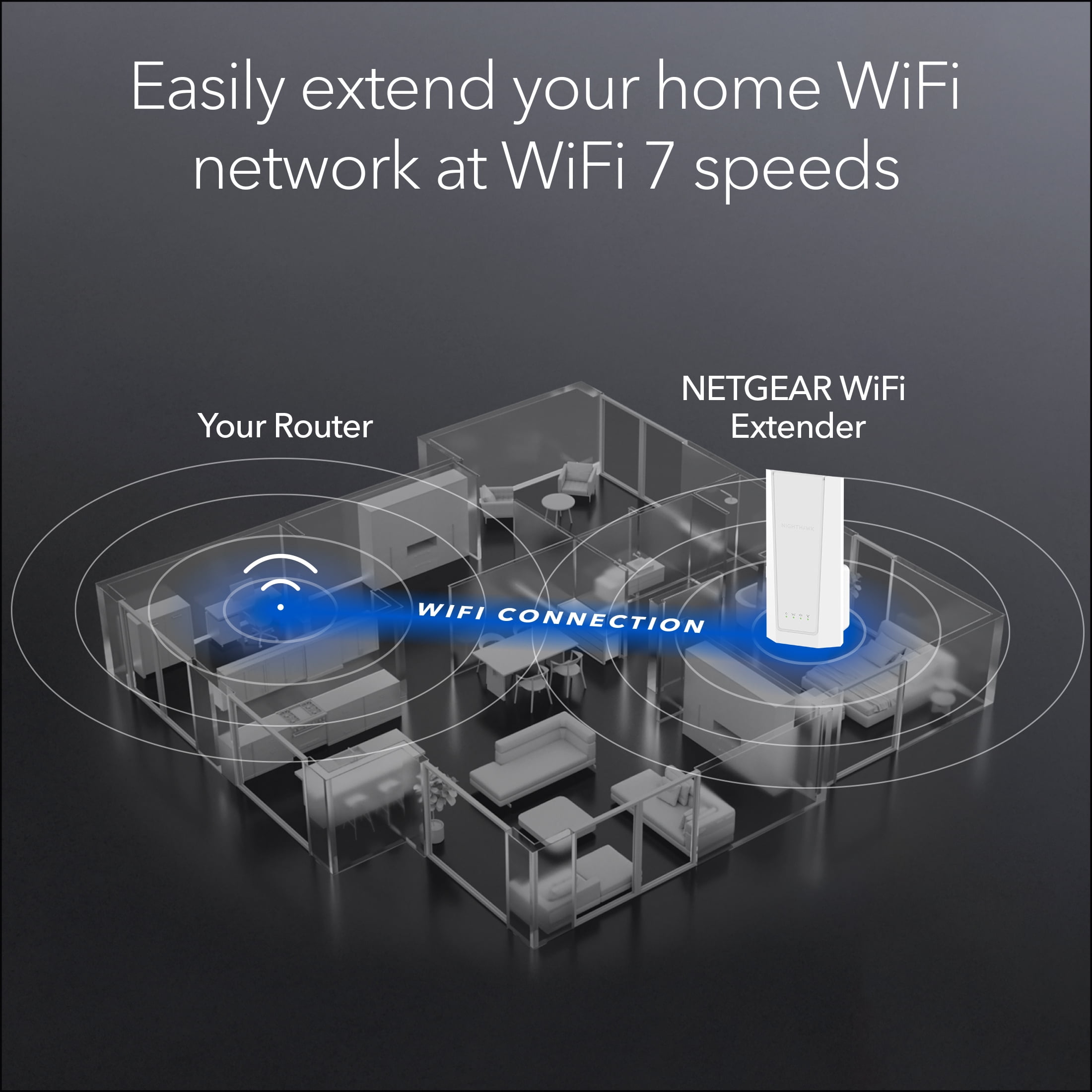 NETGEAR WiFi 7 Range Extender (EXS18) – BE3600 Dual-band Wireless Internet Signal Booster & Repeater (up to 3.6 Gbps speed) - Add up to 1,200 sq. ft., 40 devices – WPA3 Security, Smart Roaming, One W