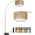 thumbnail image 6 of 76" Gold Arched Floor Lamp with Remote, Farmhouse Floor Lamp with Rattan & Fabric Shades, Tall arc Standing Lamp with Dimmable Bulb, Adjustable Reading Light for Living Room, Bedroom, 6 of 6