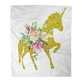 thumbnail image 1 of ASHLEIGH Flannel Throw Blanket Beautiful Unicorn Magic Horse Pegasus Silhouette Gold Shiny and Watercolor Floral Flowers Bouquet 58x80 Inch Lightweight Cozy Plush Fluffy Warm Fuzzy Soft, 1 of 4