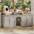 thumbnail image 3 of 47.2'' Double Cat Litter Box Enclosure, Hidden Cat Litter Box Furniture with Scratching Board and Dangling Ball, for 2 Cats, Greige MMW02FH, 3 of 9