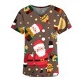 thumbnail image 4 of Pntutb Moda para mujer Camisetas de manga corta con cuello en V Uniforme de trabajo Estampado de Navidad con tops de blusa de bolsillo Pntutb Pntutb-5653, 4 of 5