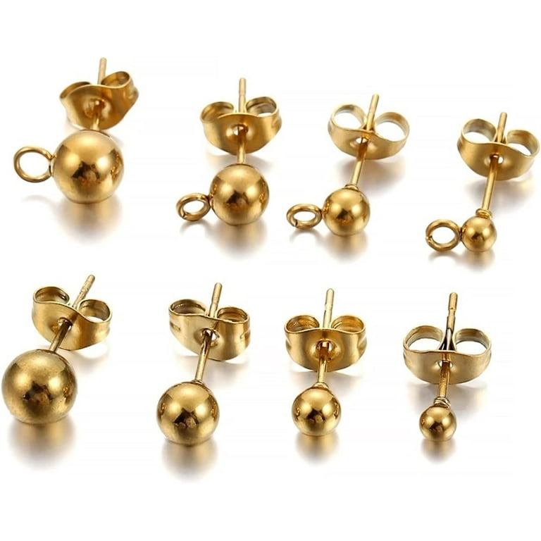 Ear Hook & Earback 20pcs/lot Gold Stainless Steel Round Ball Earring Post  Stud with Earring Plug Findings Ear Back for DIY Jewelry Making Supplies  for Jewelry Making DIY