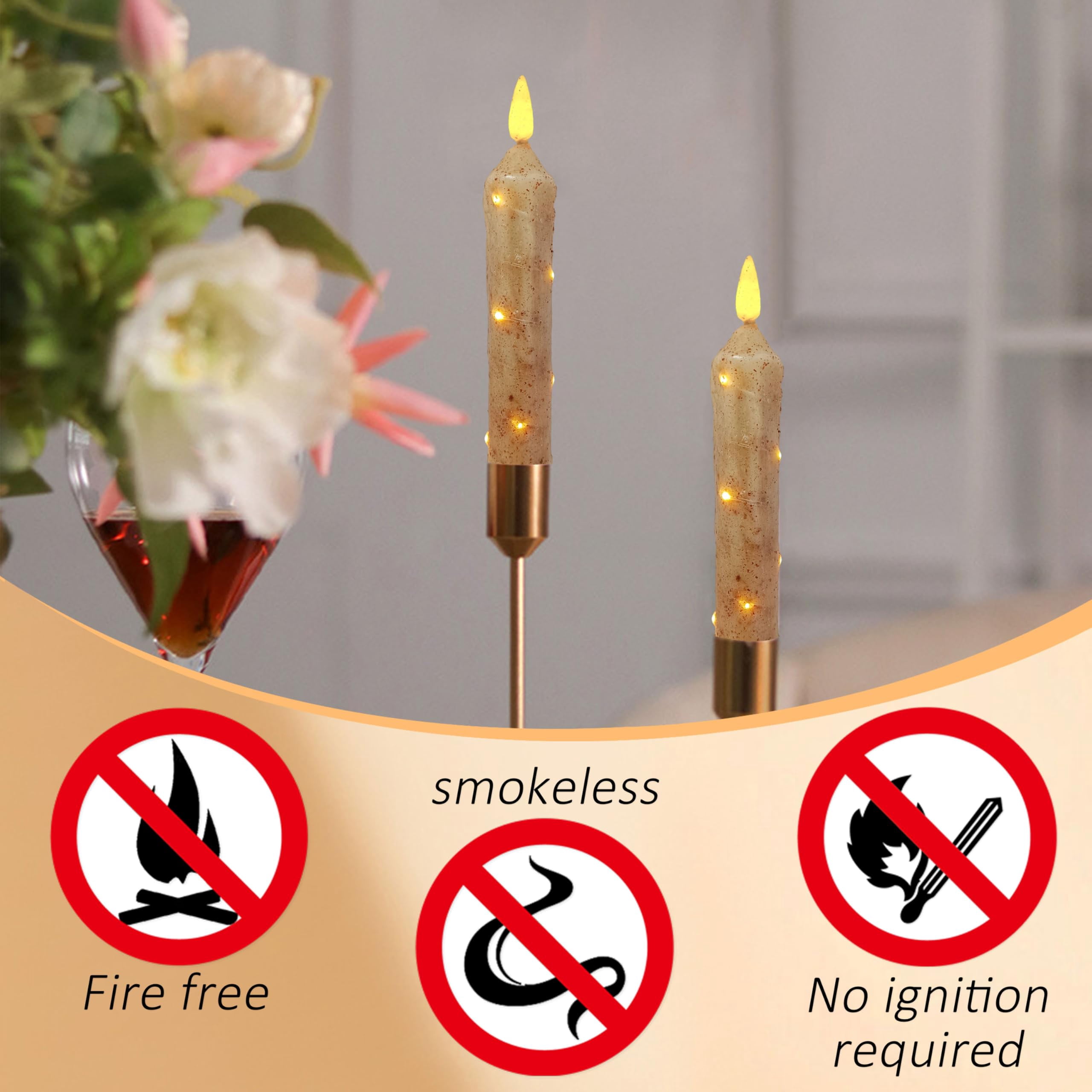FCMSHAMD 6.5 Inches Primitive Real Wax LED Short Flameless Candles Hand Dipped Battery Operated Taper Candle with Timer Remote for Vintage Rustic Home Decor