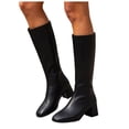 thumbnail image 3 of PFWOWB Women's Stretch Knee High Boots with Square Toe, Platform Wedge and Slim Shaft (Black,8.5), 3 of 5