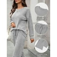 thumbnail image 5 of FEOYA Womens Ribbed Knit Lounge Set Ladies 2 Piece Matching Pajamas Fall Long Sleeve Sleepwear Outfits Cozy Loungewear S Gray, 5 of 7