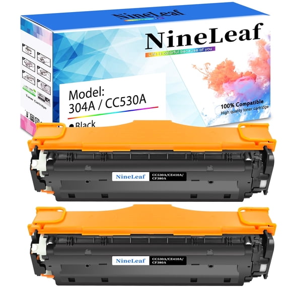 NineLeaf High Capacity Compatible Toner Cartridge Replacement for HP304A CC530A work for Color Laser Jet CM2320n CP2025dn CM2320nf CP2025n Printer (Black,2 Pack)