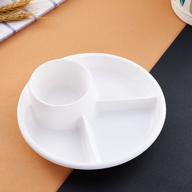 MYG Divided Dinner Plates Set - 3 Compartment Plastic Plates for Adults Children Home Use - Reusable Sectioned Plates with Optional Fork Spoon - White Pink Green