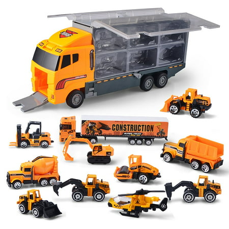 11 in 1 Construction Truck Vehicle Car Toy Set Play Vehicles in Carrier