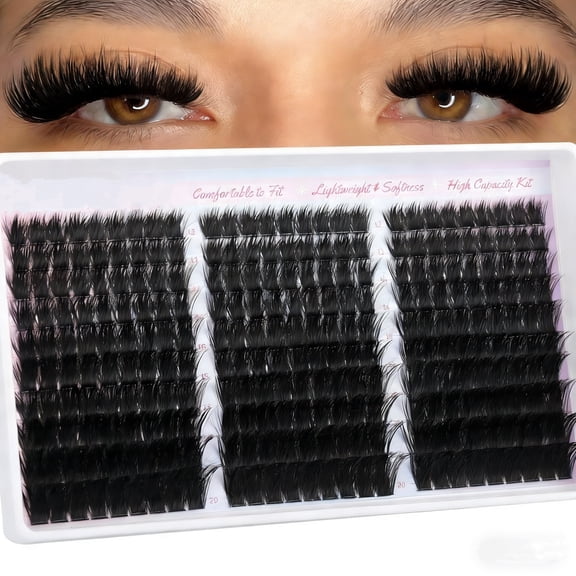 Fluffy Lash Clusters Kit Volume 300Pcs Eyelash Clusters with Spikes Manga Cluster Eyelash Extensions Kit Wispy Lash Extension Kit 12-20mm High Capacity Eyelash Extension Kit for Beginners