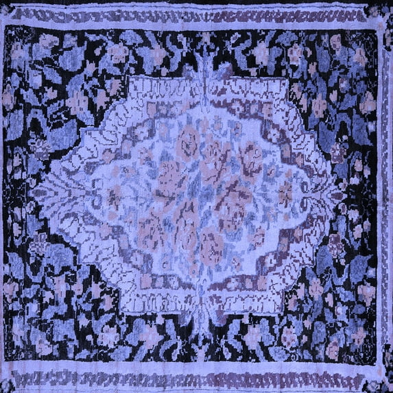 Ahgly Company Machine Washable Indoor Square Medallion Blue French Area Rugs, 3' Square
