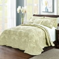 thumbnail image 2 of Home Soft Things 4-Piece Reversible Damask Embroidery Bedspread Set, Light Green, Oversized King 120"x120", 2 of 7