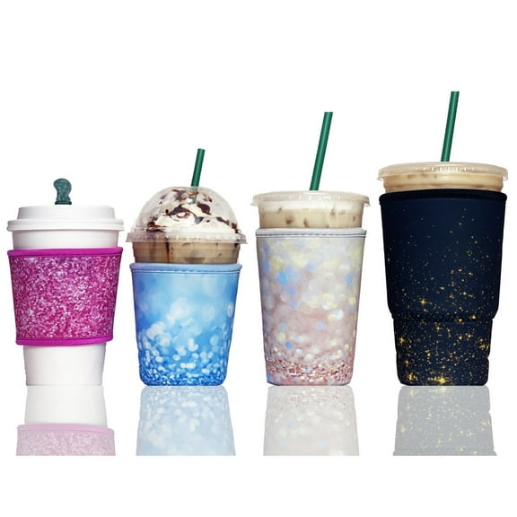4-Pack (12-32oz) Reusable Neoprene Insulator Sleeves for Iced Coffee or Cold Beverage Cups (Glitter Mix #2)