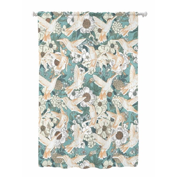 Sheer Curtains 72 Inches Long, Spring Flowers Semi Sheer Curtains Light Filtering Window Treatment, Vintage Chic Botanical Florals Birds Privacy Voile Drapes for Living Room Bedroom 52x72 Inch