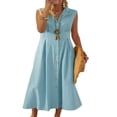 thumbnail image 1 of Robe Décontractée Sans Manches à Col en V Boutonnée Robe Midi Évasée d'Été S-3TG, 1 of 6