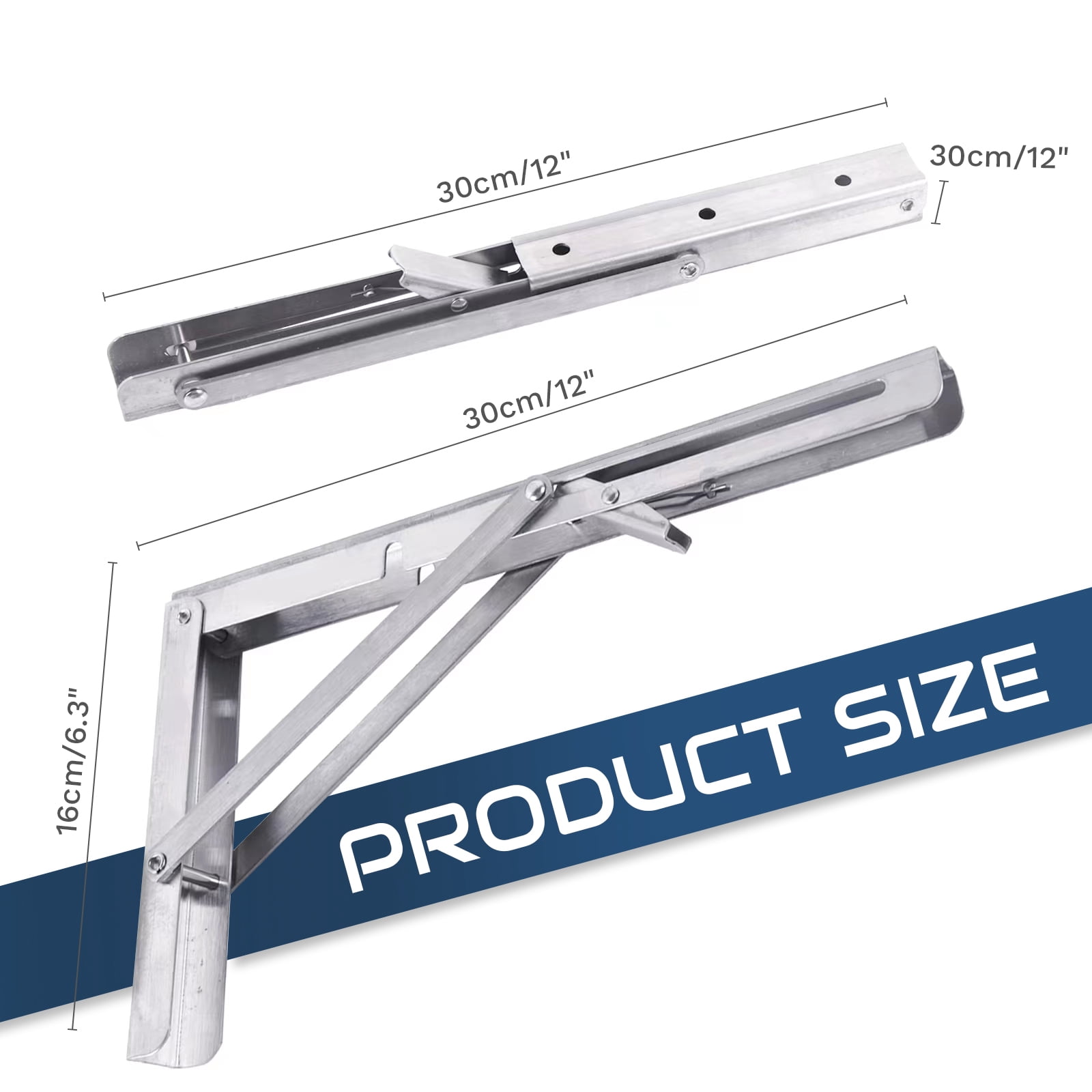12" Folding Shelf Brackets Dawot Heavy Duty Stainless Steel Collapsible Shelf Bracket for Table Work Bench Space Saving DIY Wall Mounted Bracket Max Load 330lb(Pack of 2)