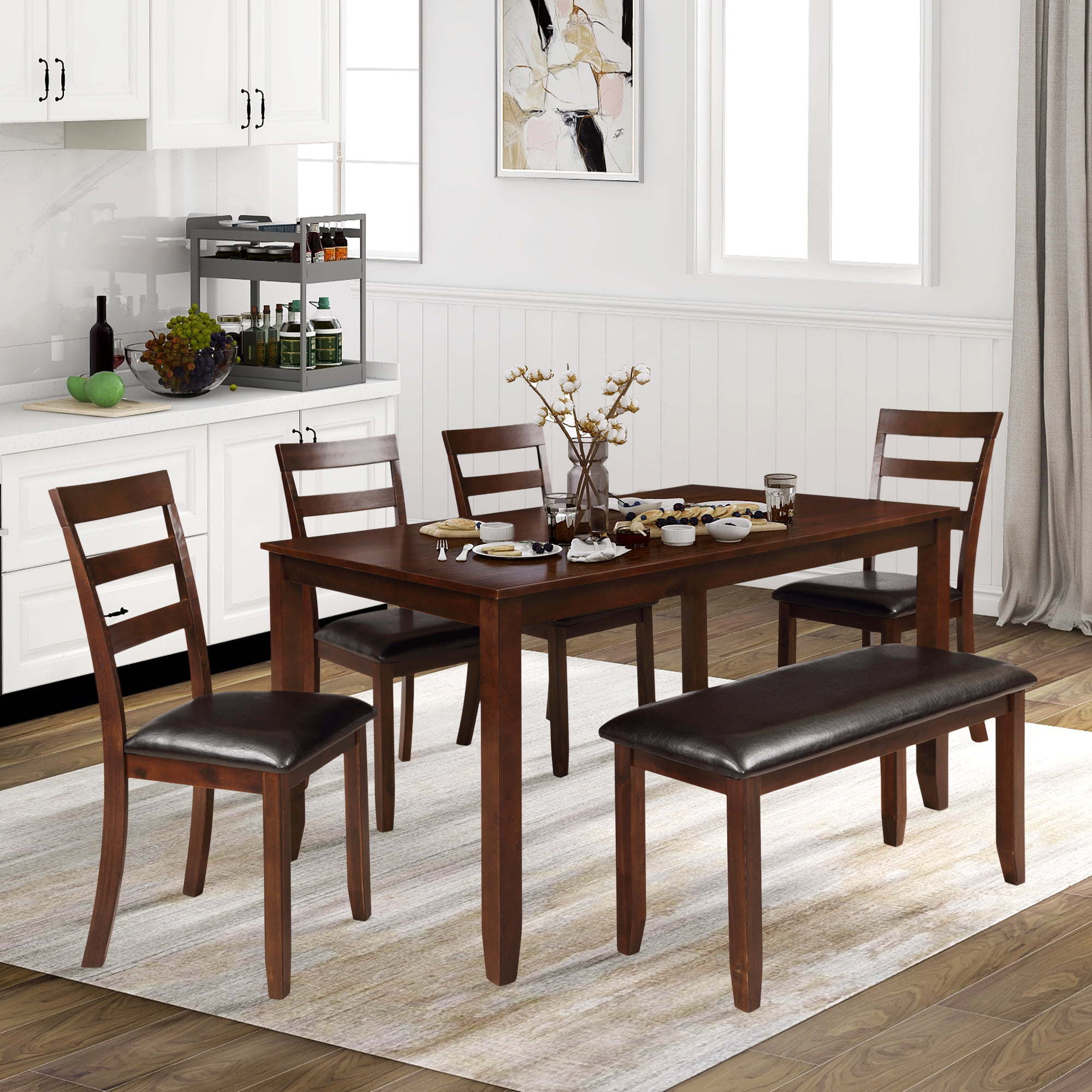 6 Piece Dining Table Set, Modern Dining Table Sets with 4 Dining Chairs