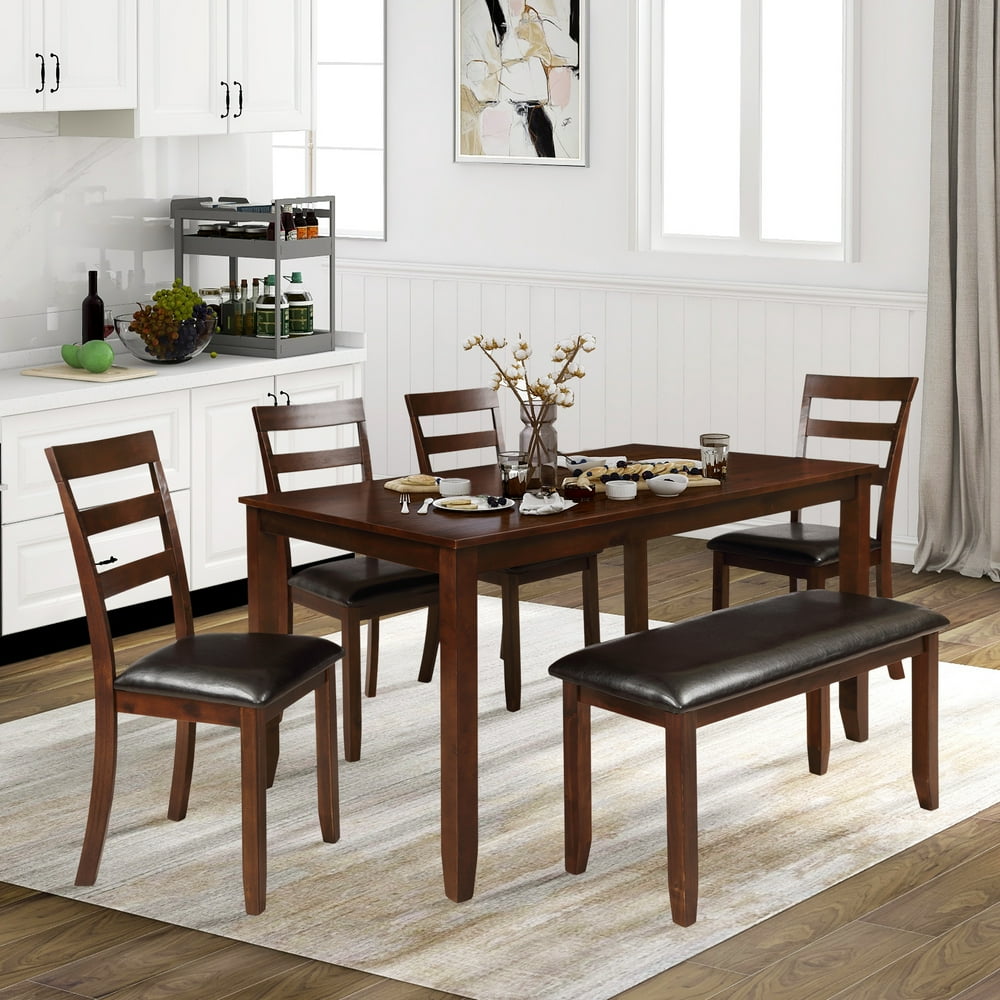 Dining Table Sets for 6 Persons, 6 Piece Veneer Acacia Frames Rectangular Breakfast Table with 4 
