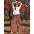 thumbnail image 6 of Women's Corduroy Pants Baggy Wide Leg Pants Casual Elastic Waisted Palazzo Harem Pants with Pockets Brown L, 6 of 8
