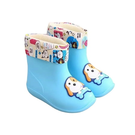 

SIMANLAN Children Rain Boot Removable Lining Rubber Boots Cartoon Waterproof Booties Boys Girls Lightweight Garden Shoes Kids Wide Calf Rainboot Blue Plush Lined 11C
