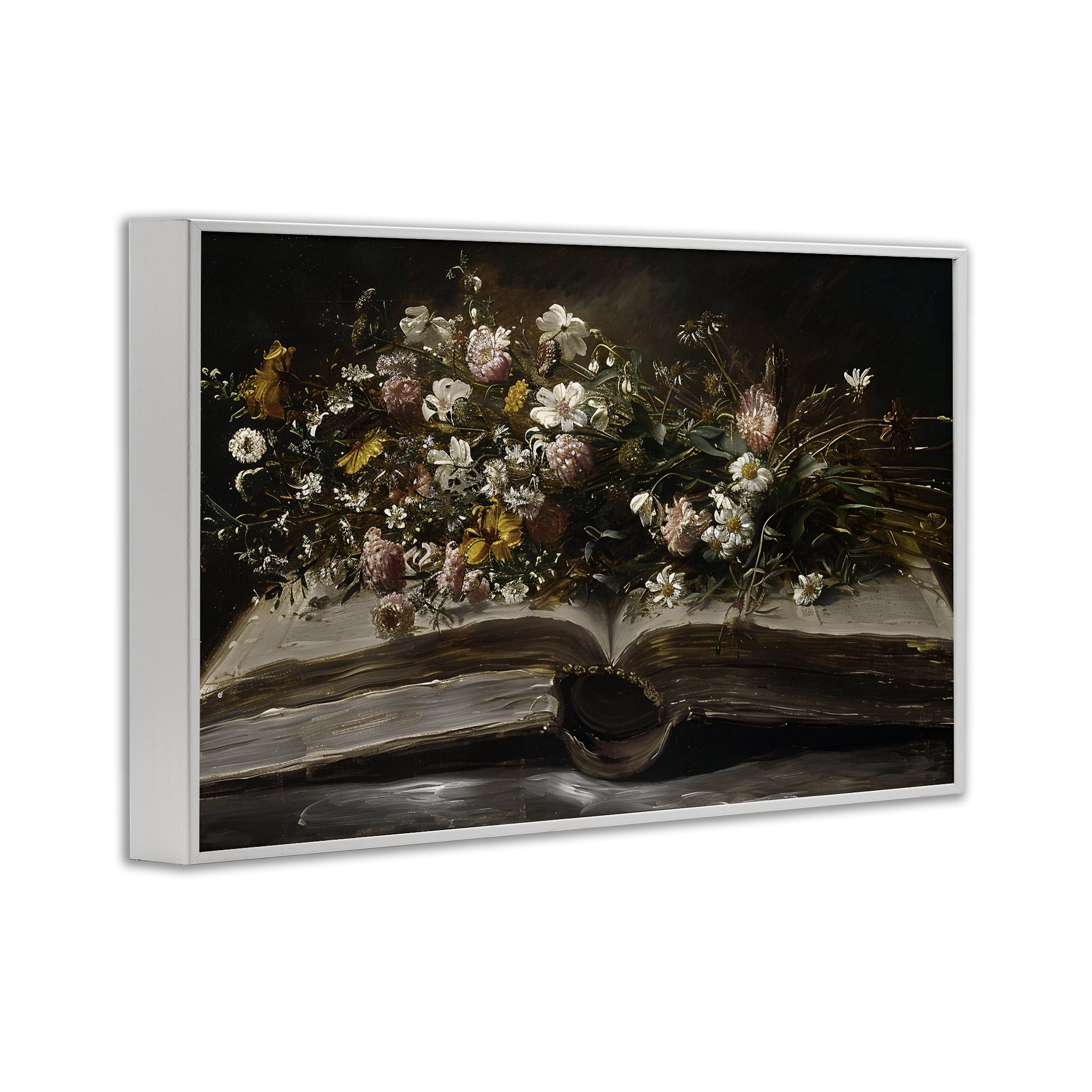 Stupell Industries Antique Floral Open Book White Framed Giclee Art, design by Jacky Ngan