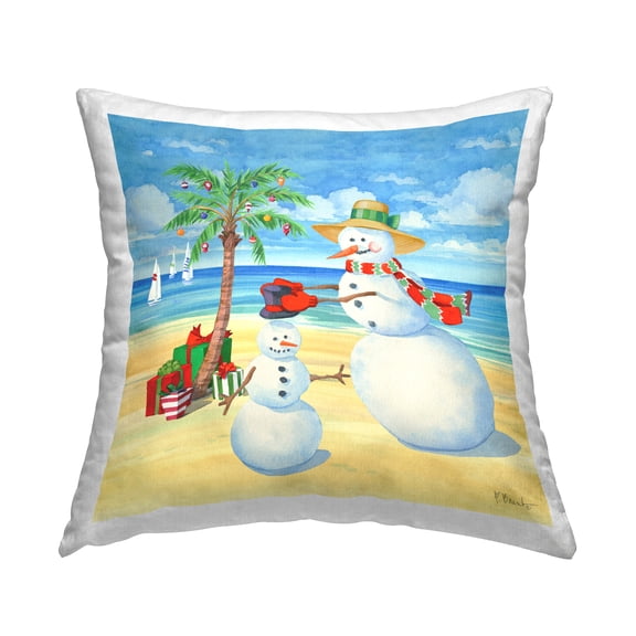 Stupell Industries Snowman Beach Scenery Square Decorative Printed Throw Pillow, 18 x 18
