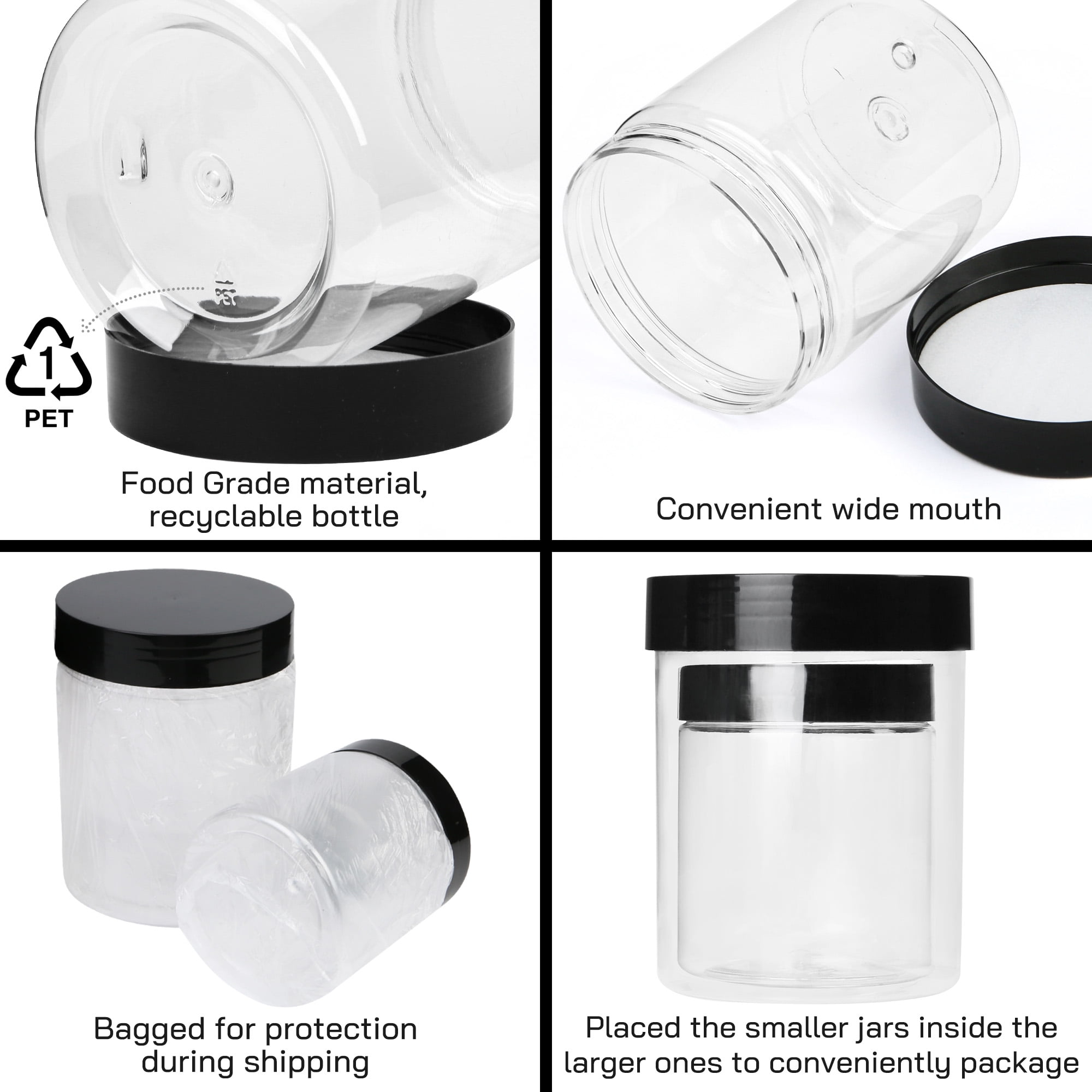 3PC Clear Large 27oz Plastic Jars Sample Container Spice Food
