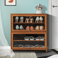 thumbnail image 5 of MoNiBloom Bamboo/Acrylic 5 Tiers 16 Pairs Storage Shoes Rack with Door, Brown, for Entryway, 5 of 11