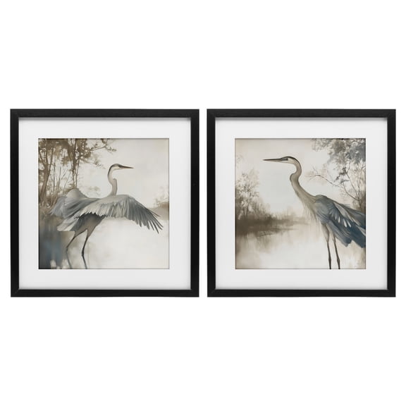 Stupell Industries Heron Feathers Over Water 2 Piece Black Framed Print Under Glass Set design by Mona Grace, 13 x 13