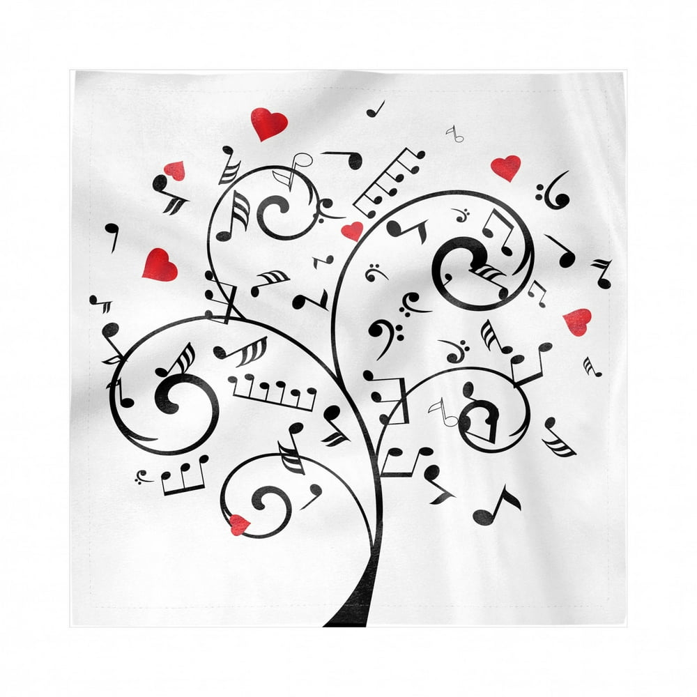 Music Note Napkins Set of 4, Romantic Tree with Hearts and Musical