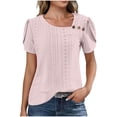 thumbnail image 3 of TaTaai 2026 Summer Women’s Pa Button Tee Irregular Neck Short Sleeve Cropped Blouse Casual Solid Color Fashion Top Cutout Polyester Daily Shirt Gift, 3 of 8