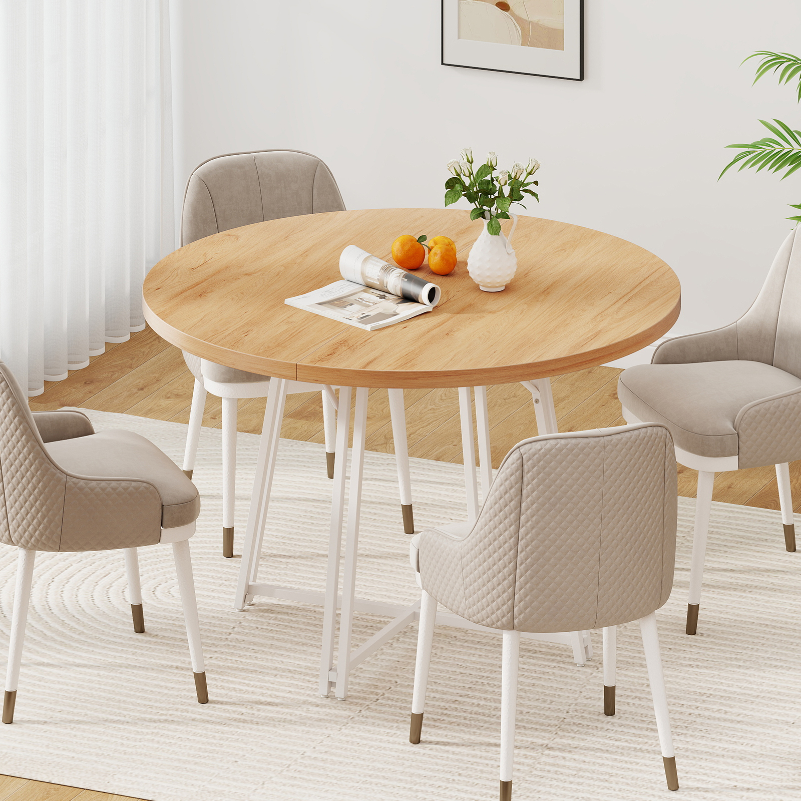 Gymax 47 Inch Dining Table w/8 Metal Supporting Legs & Cross Base for Dining Room
