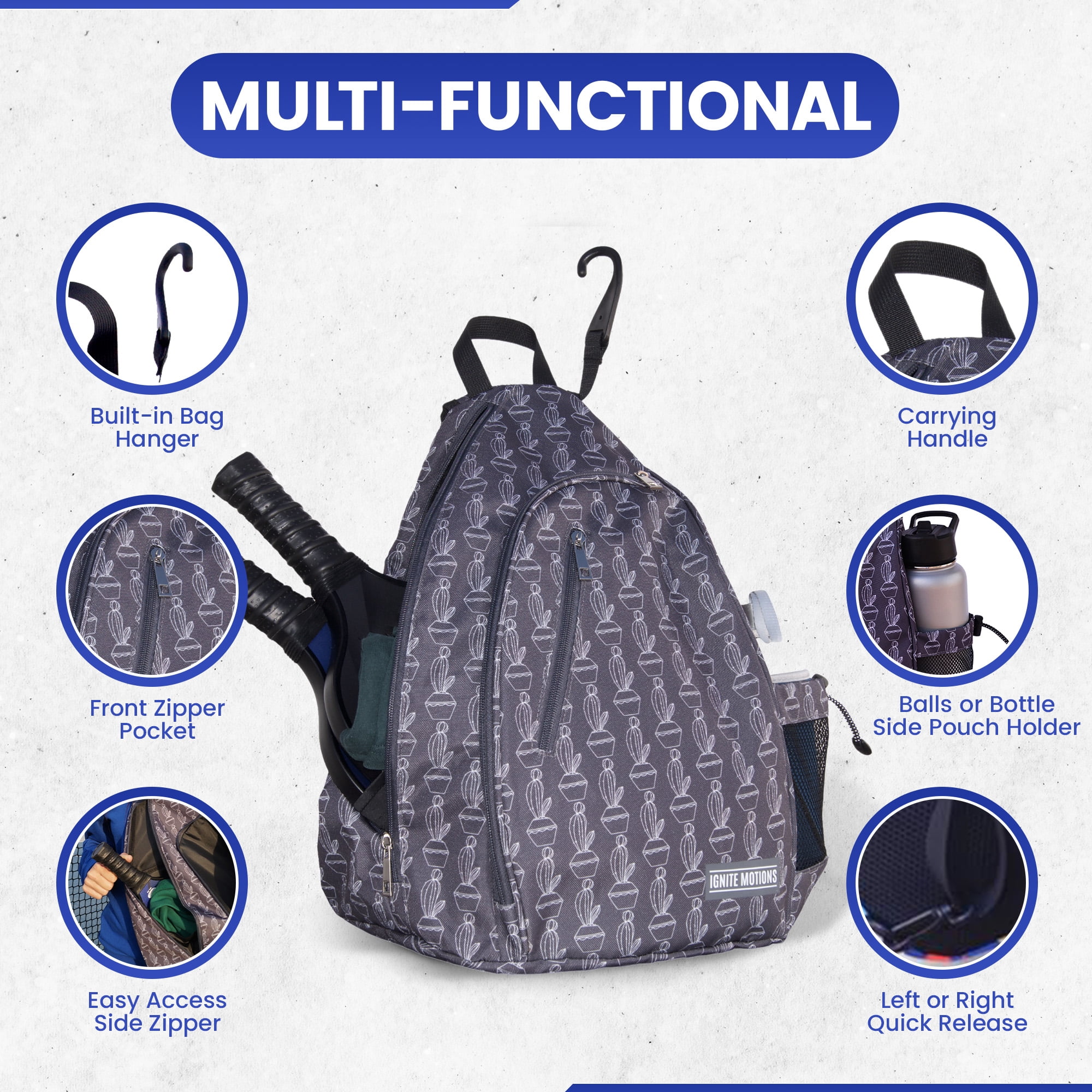 Pickleball Bag for Men & Women Pickleball Backpack - Adjustable Sling Bag/Crossbody with Fence Hook
