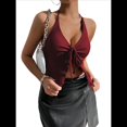 thumbnail image 3 of Top Corto con Lazo Frontal Y2k, Cuello Halter, Plisado y Fluido, para Salir de Verano, Camisa Sin Mangas con Abertura Vino Tinto L, 3 of 10