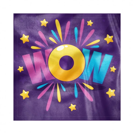 Saying Decorative Satin Napkins Set of 4, Funny and Colorful Art Wow Lettering with Stars Cartoon Illustration, Square Fabric Party & Dinner Napkin, 12", Quartz Multicolor, by Ambesonne