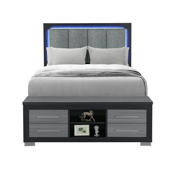 Emma Black-Gray Full Bed with LED and USB