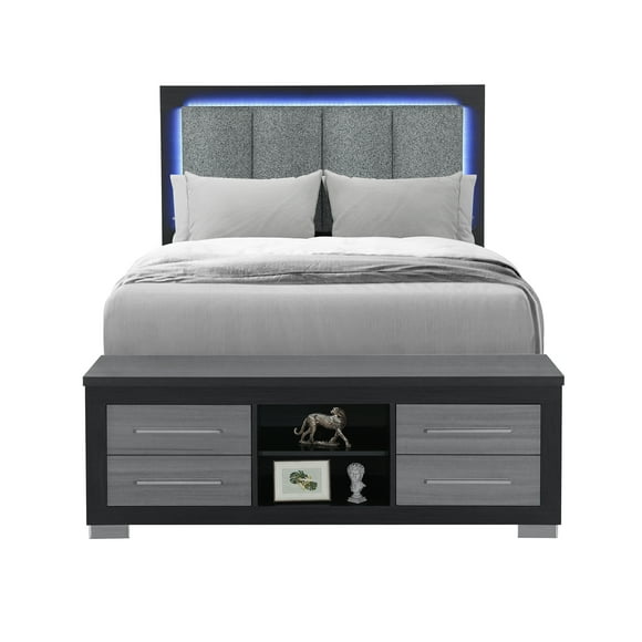 Emma Black-Gray Full Bed with LED and USB
