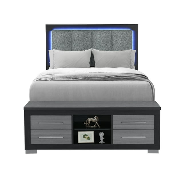 Emma Black-Gray Full Bed with LED and USB