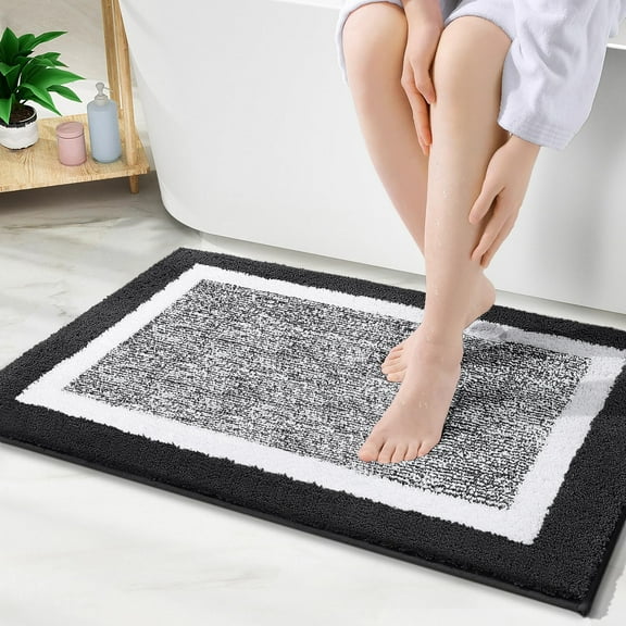 Buganda Bathroom Rugs and Mats, Extra Soft and Absorbent Microfiber Bath Mats, Non-Slip Shaggy Bath Carpets, 20x30, Black