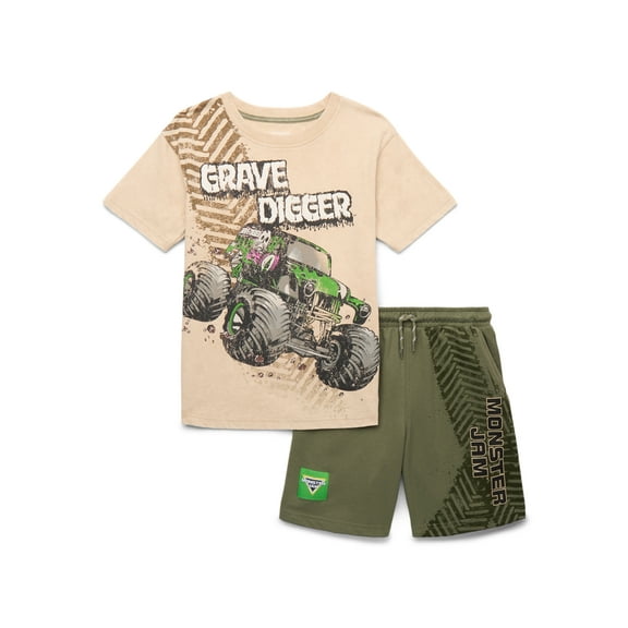 Monster Jam Boys' Grave Digger Graphic Tee and Shorts Set, 2-Piece, Sizes 4-10