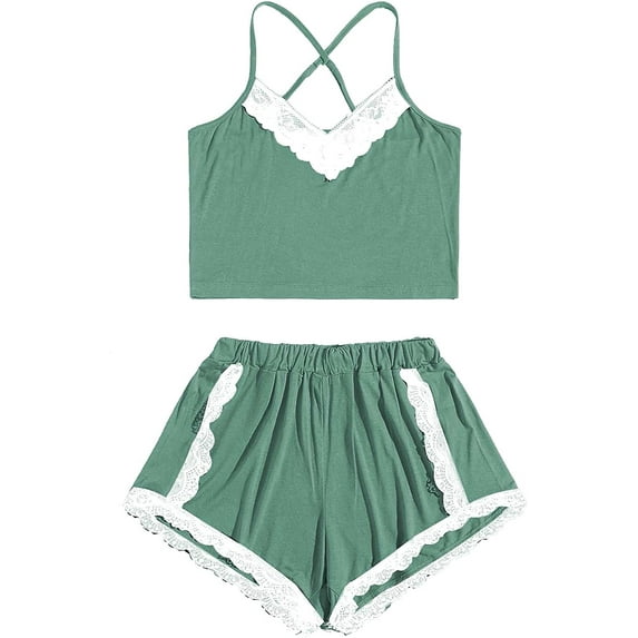 Asotony Camisole Pajamas Set Sexy Lace Lingerie Shorts Nightgown 2pcs Set