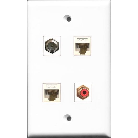 RiteAV 1 Port RCA Red and 1 Port Coax Cable TV- F-Type 2 Port Cat6 Ethernet White Wall Plate