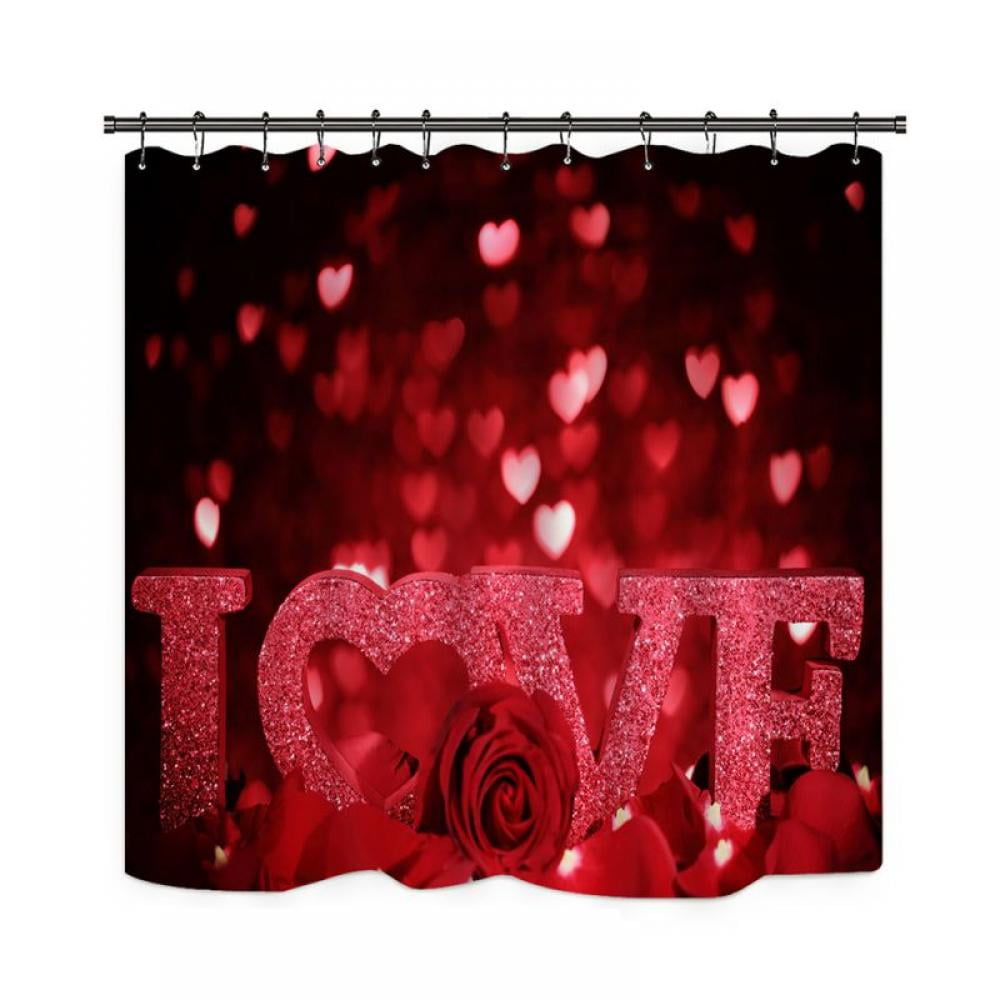 Red Black goodbath Shower Curtain 72 x 72 Inch Rose Red Wine Romantic lovers Waterproof Mildew Resistant Bath Curtain for Bathroom Accessories with Hooks 