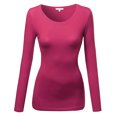 thumbnail image 4 of Emmalise Women's Basic Athletic Fit Tshirt Long Sleeves Round Crew Neck Tee (3Pk Magenta, Oatmeal, DST Blue, Medium), 4 of 4