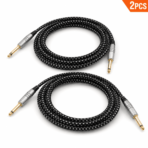 Kabuer Guitar Cable, Audio Cable Amp Cord for Electric Guitar, Bass, Keyboard, Mixer, 6.35mm 2-Pack, 10ft