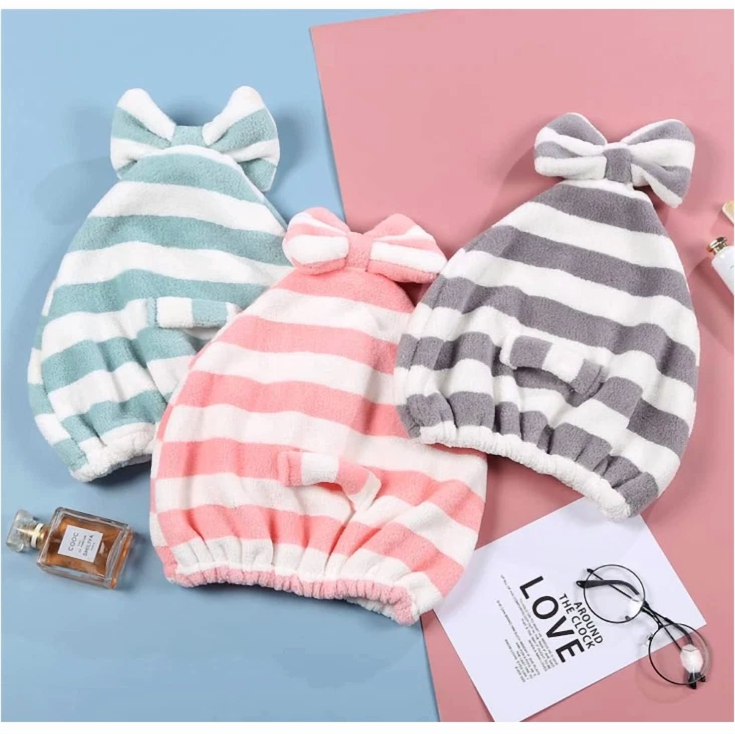 BUTTERFLY- 2Pc Microfiber Hair Drying Caps Fast Drying Hair Turban Wrap Towels Shower Cap